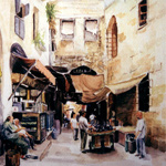 Watercolors on paper, 30x21cm. Private Collection, France. Saida (Sidon) the old town.